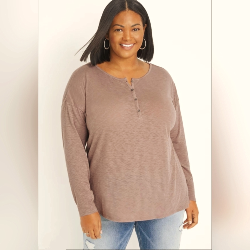 RDI Long Sleeve Henley Top - Brown